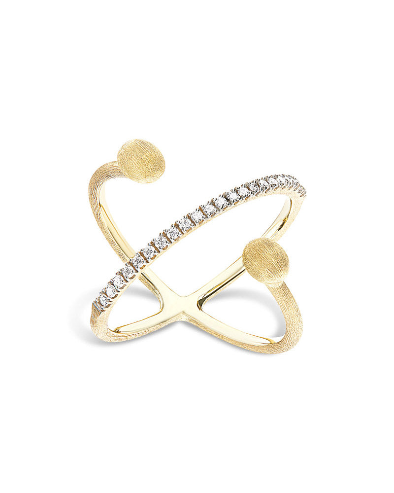 "DANCING ÉLITE" Cross Ring with Hand Engraved Gold and Diamond Balls (Small)