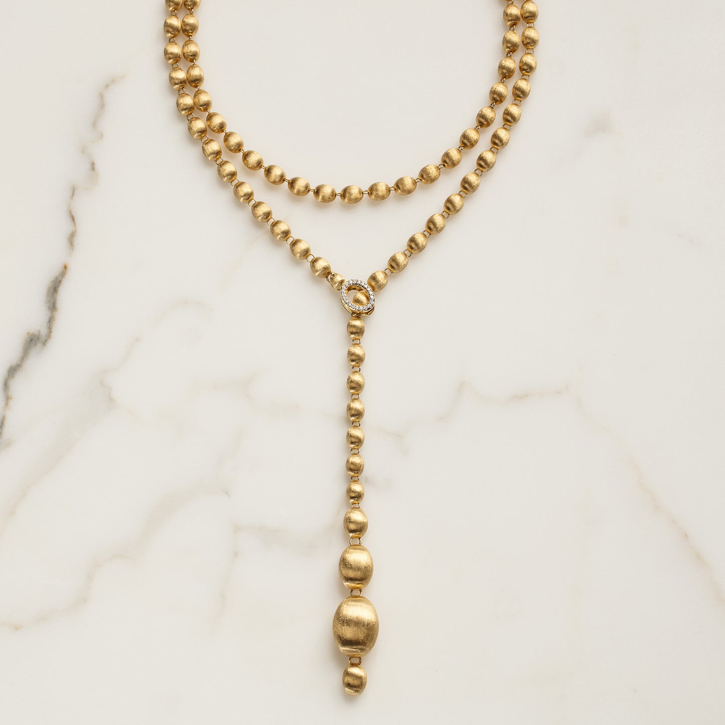 Iconic "IVY SLIM" Convertible Necklace with Hand-Engraved Gold Balls and Diamonds (Long)