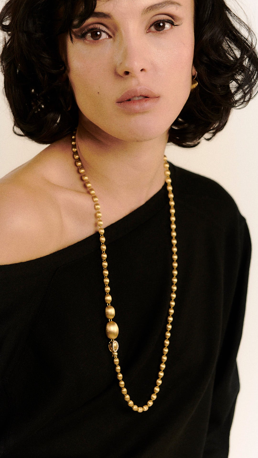 Iconic "IVY SLIM" Convertible Necklace with Hand-Engraved Gold Balls and Diamonds (Long)