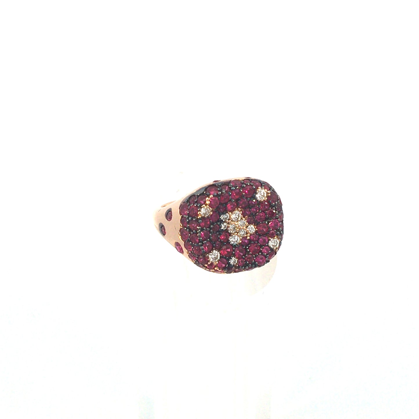 "ROSE GOLD" ring with diamonds and rubies