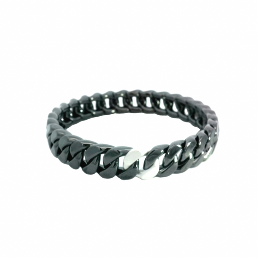 Bracciale "Black Chain" dettagli oro bianco