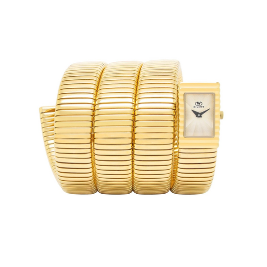 Yellow Gold tubogas Stainless Bracelet, White Dial