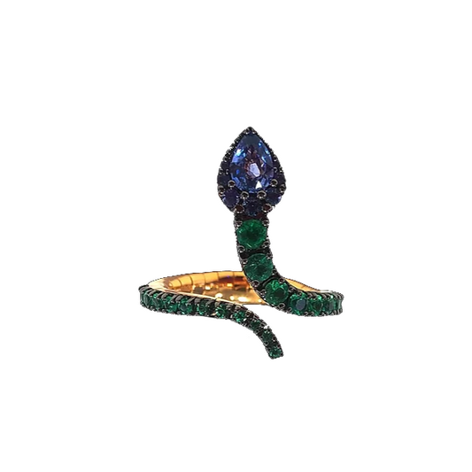 EMERALD &amp; SAPPHIRE SNAKE RING