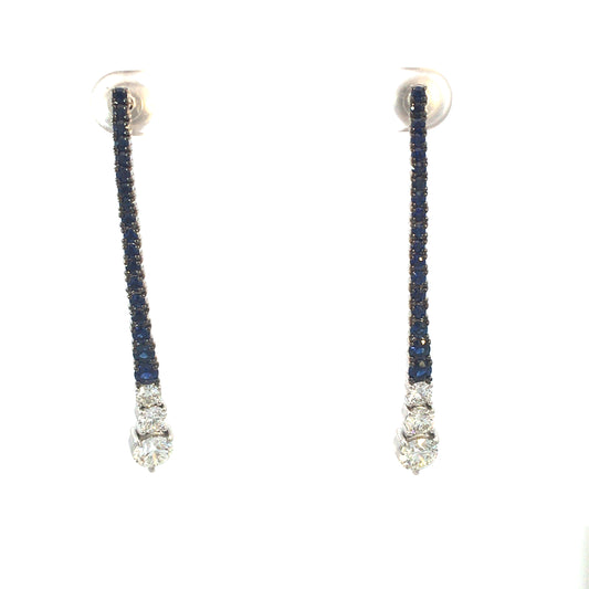 White gold earrings with white diamonds and blue sapphires