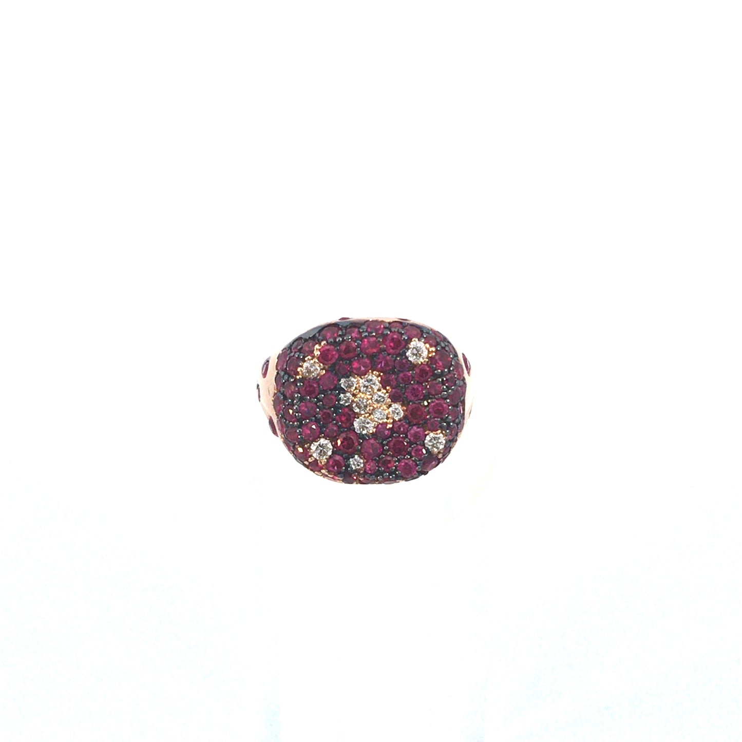 "ROSE GOLD" ring with diamonds and rubies