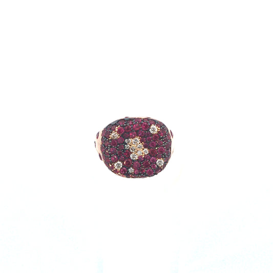 "ROSE GOLD" ring with diamonds and rubies