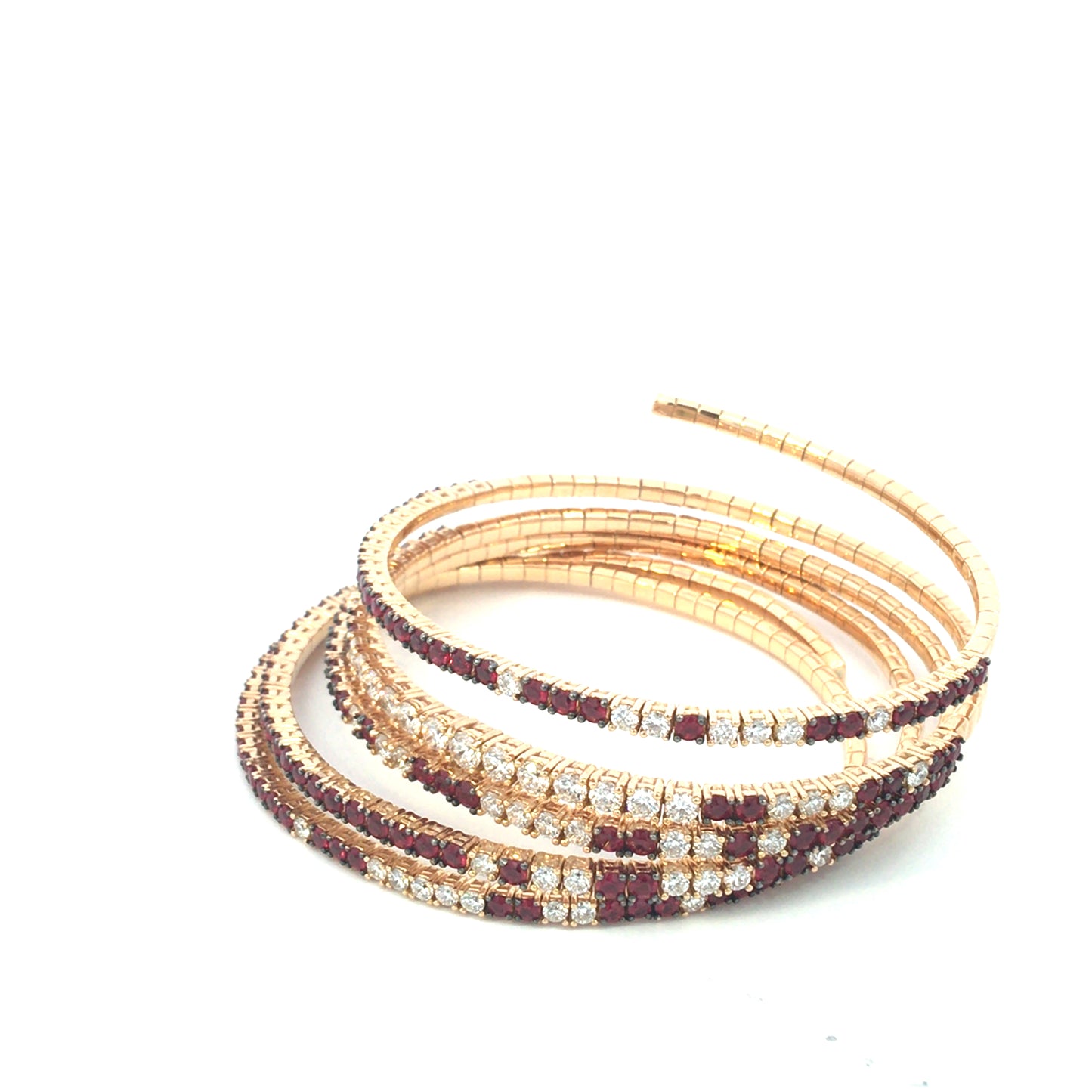 Rose gold spiral bracelet with diamond and ruby spring