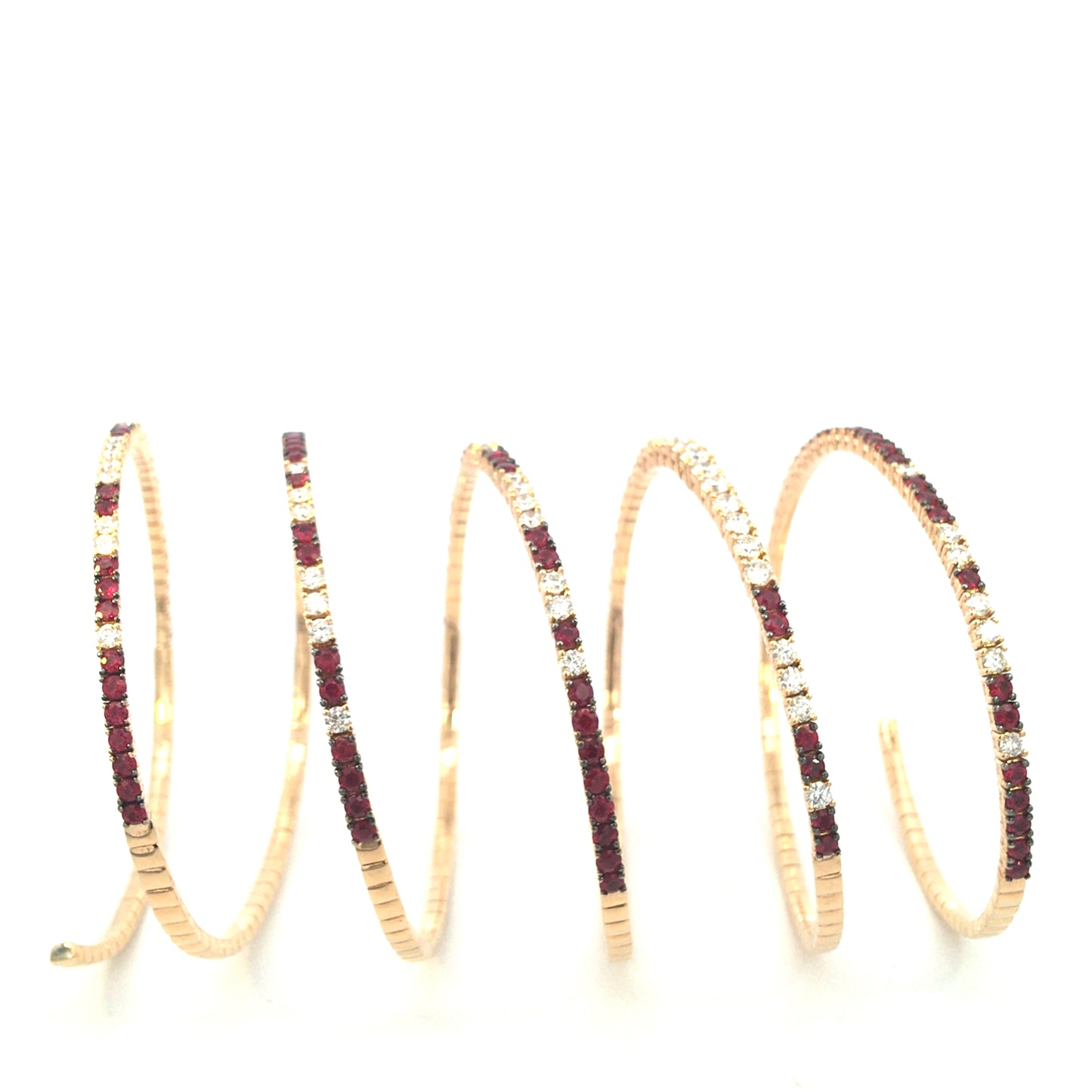 Rose gold spiral bracelet with diamond and ruby spring