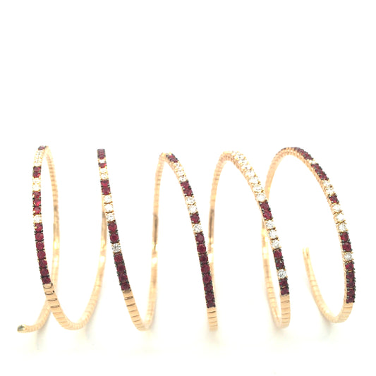 Rose gold spiral bracelet with diamond and ruby spring