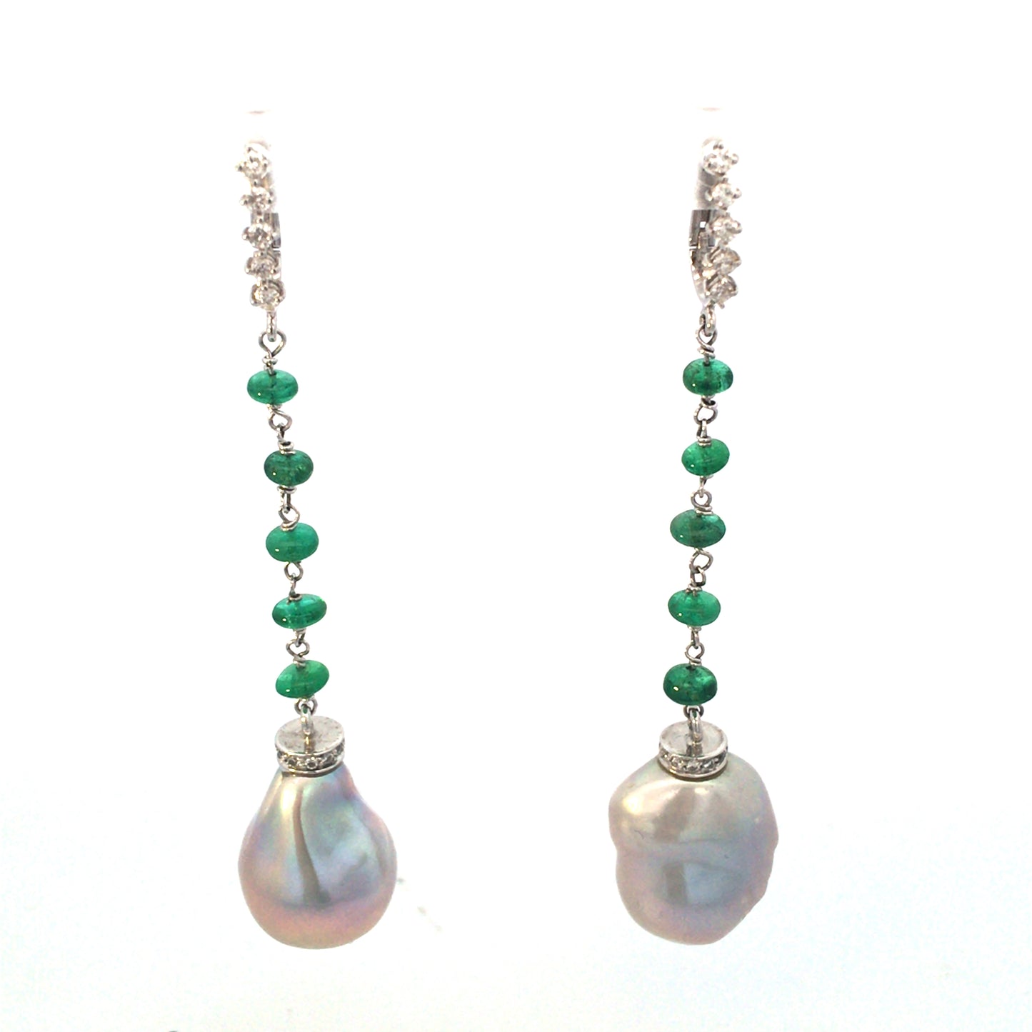 "EMERALD PEARL DANGLES" earrings