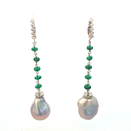 "EMERALD PEARL DANGLES" earrings
